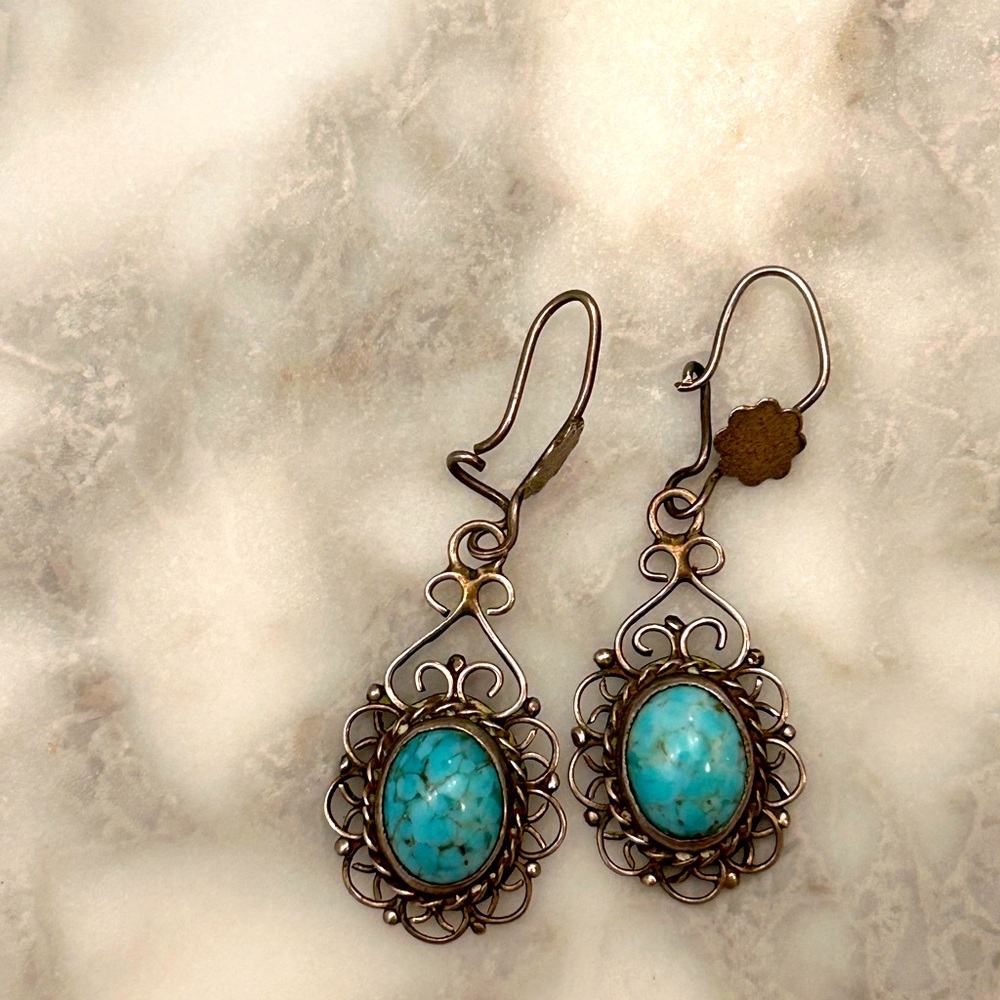 Turquoise and silver Dangle Earrings